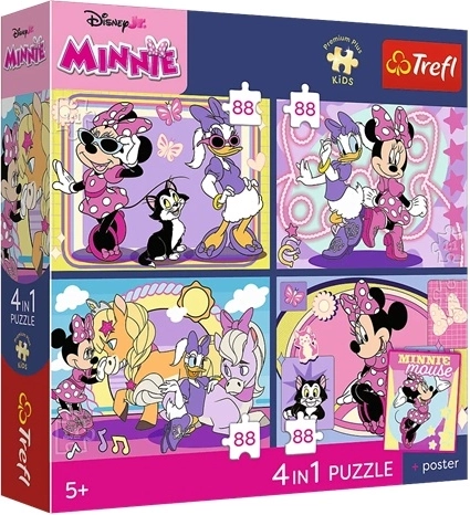 Trefl Disney Minnie Mouse puzzle 4 en 1 (4×88 piezas) Momentos mágicos + póster de coleccionista