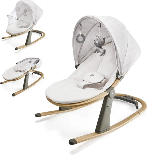 Hamaca y mecedora Kinderkraft Elsu Grey hasta 9 kg con capota y juguetes