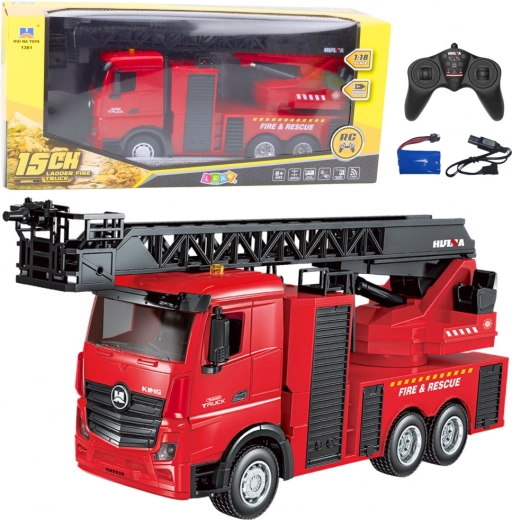 Coche de bomberos RC con escalera extensible y pulverización de agua HUI NA 1:18