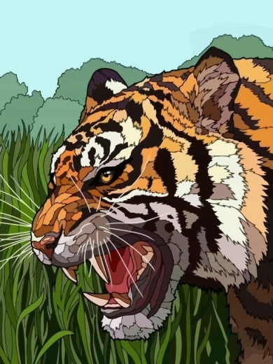 Pintura por números tigre rugiente en la hierba 40 × 50 cm