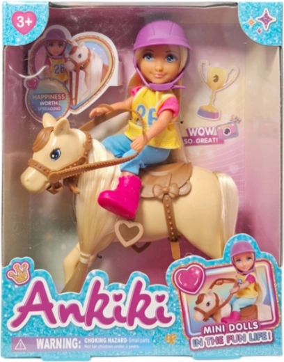 Muñeca con pony y equipamiento de equitación