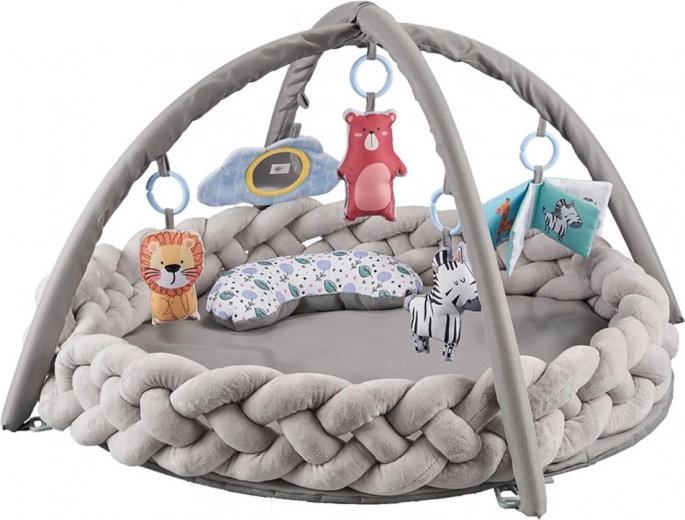 Arco interactivo con juguetes colgantes