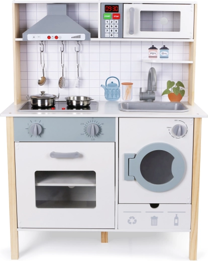 Babu cocina infantil de madera con horno y lavadora