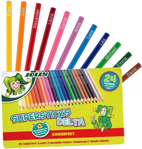 Lápices de colores triangulares DELTA, 24 colores, caja metálica