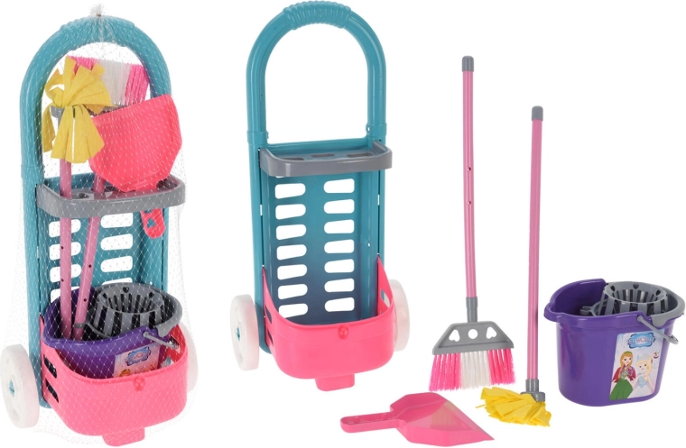 Set infantil de limpieza con carrito, 6 piezas de plástico