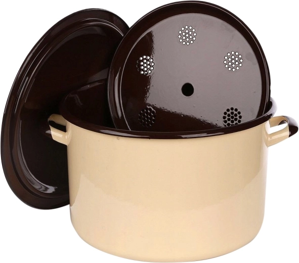 Olla esmaltada para conservas Silesia Rybnik 13,6 l con tapa e inserto para pasteurización