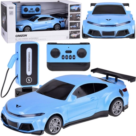 Coche de carreras RC con estación de carga e iluminación de colores