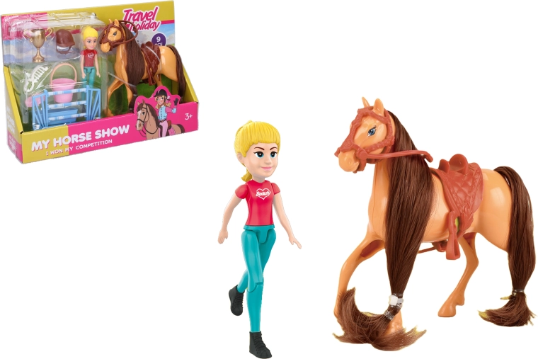 Set de carreras ecuestres con caballo marrón y figurita
