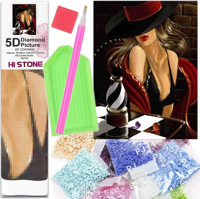 Mosaico de diamantes 5D – cuadro de una mujer con sombrero
