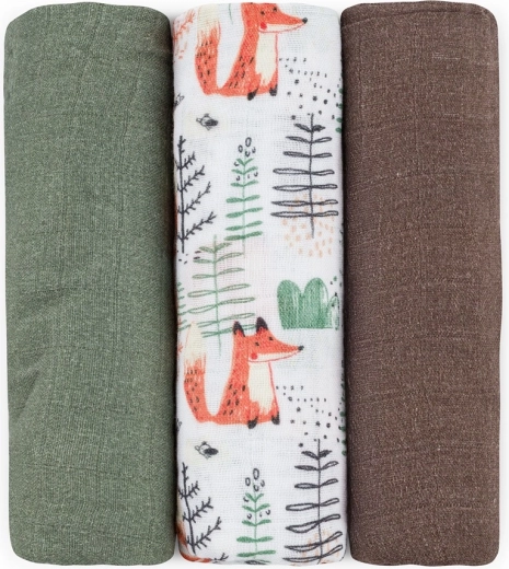 Pañales de muselina de bambú Petite&Mars Moussy Forest Fox, 3 uds, 68 × 68 cm