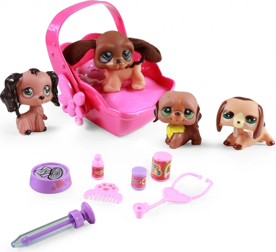 Set de juguetes de perros con transportín con luces y sonidos
