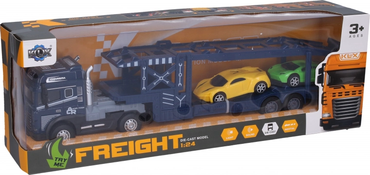 Camión tráiler metálico con coches de inercia de 42 cm con luz y sonido