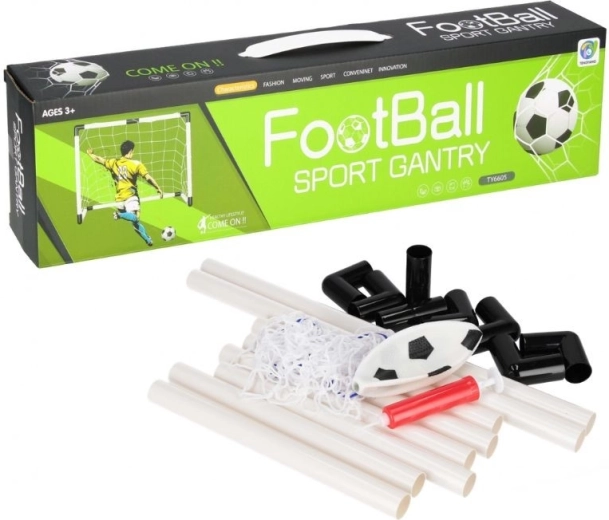 Portería de fútbol infantil con red, balón y bomba