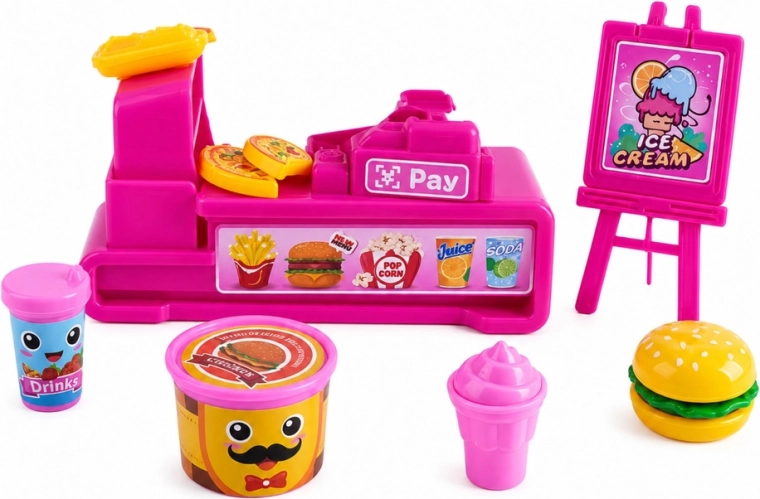 Realista puesto de fast food con caja registradora