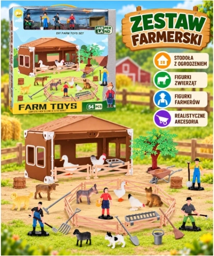 Granja agrícola con figuras y animalitos