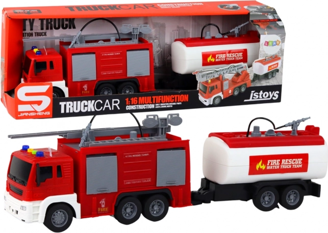 Camión de bomberos con remolque cisterna 1:16 con luces y sonidos
