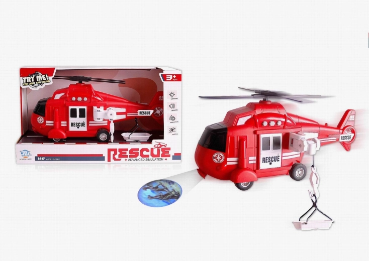 Helicóptero de bomberos con luces, sonidos y proyector 1:16