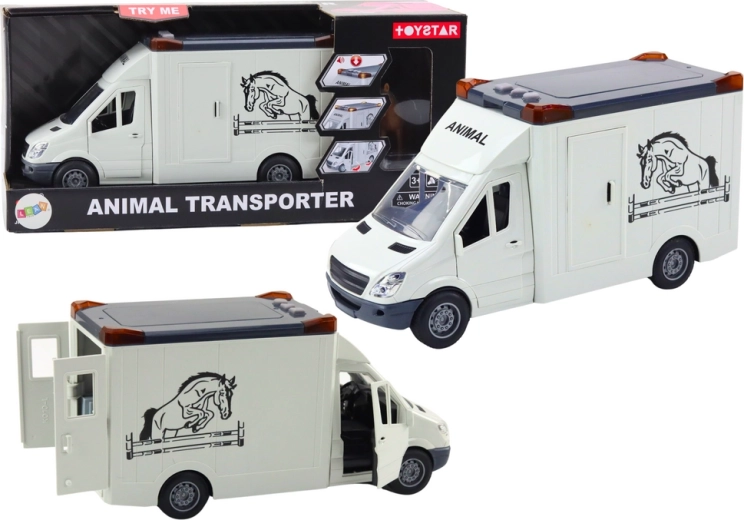 Transportador de coches para caballos con puertas abatibles y efectos de luz y sonido, blanco