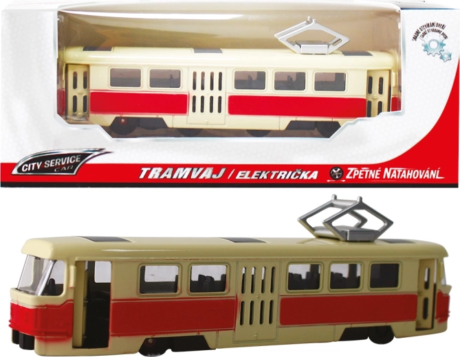Tranvía metálico 1:90 rojo con mecanismo de retroceso