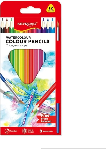 Lápices acuarelables KEYROAD triangulares, 12 colores con pincel
