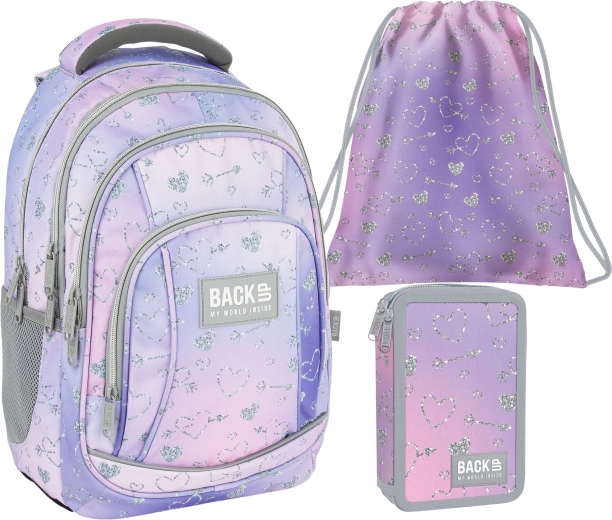 Set escolar BackUP Twinkle 3en1: mochila, estuche equipado y bolsa