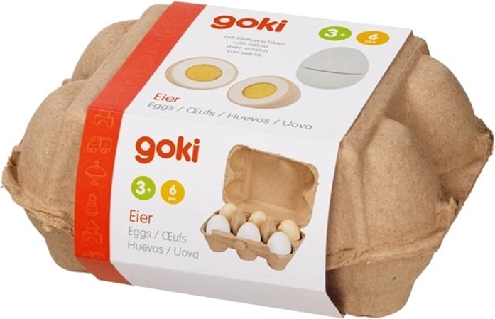 Goki huevos de madera en huevera (6 uds)