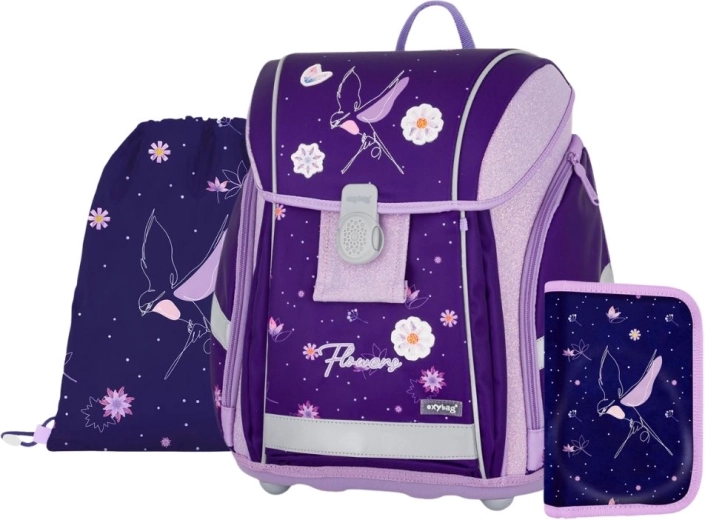 Set escolar de 3 piezas Premium Light Flowers: cartera escolar ligera, bolsa y estuche