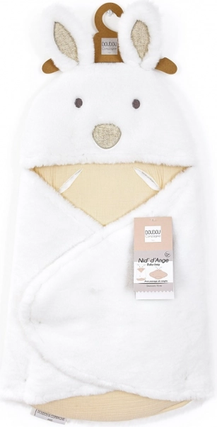 Doudou manta de peluche blanca con capucha Happy Wild 70 cm