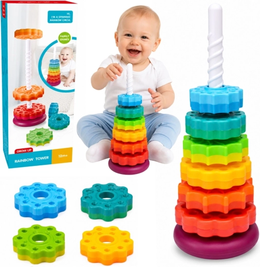 Torre apilable giratoria arcoíris para niños 36 cm