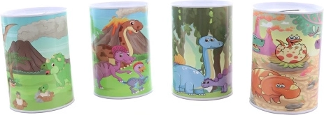 Hucha metálica con motivo de dinosaurios