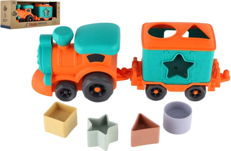 Tren infantil con vagón de bioplástico – encajable de formas, rueda libre