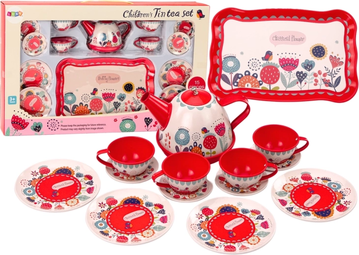 Set infantil de café y té con bandeja, rojo, 15 piezas