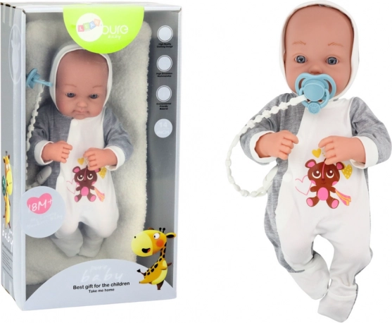 Muñeca de tela con chupete y accesorios 35 cm
