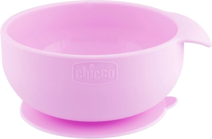 Cuenco de silicona Chicco con ventosa rosa 6m+
