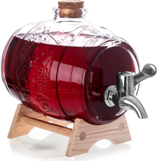 Dispensador de bebidas de vidrio con grifo y soporte de 1 l