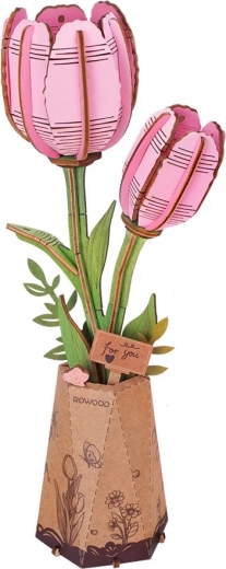 Rompecabezas 3D de madera: tulipán rosa