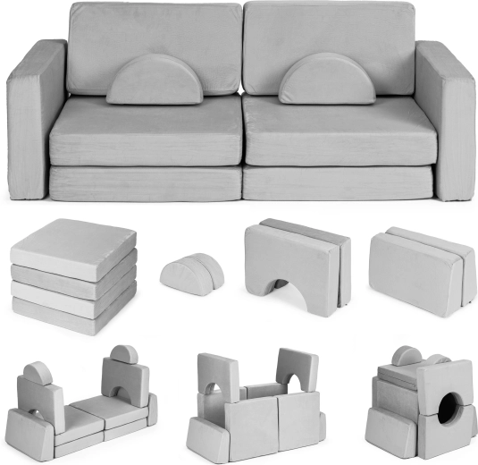 Sofá infantil modular plegable para 2 personas con 10 cojines blandos ECOTOYS