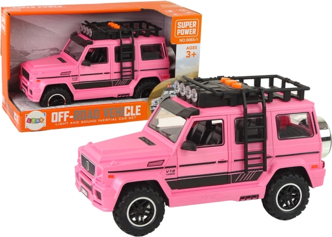 Coche todoterreno rosa con luces y sonidos
