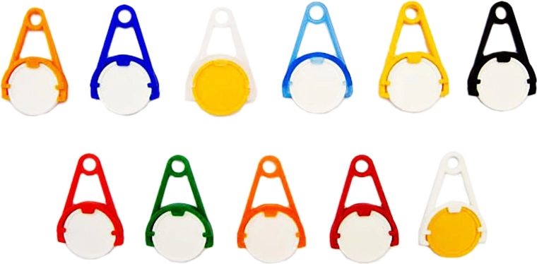 Llavero con ficha para carrito de la compra – mix de colores, 5 uds