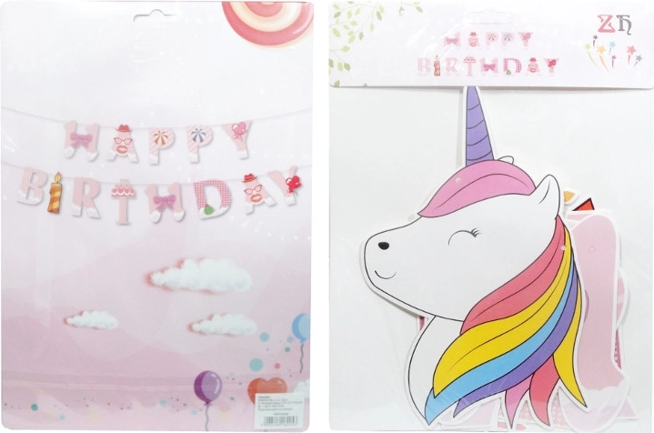 Guirnalda de cumpleaños de papel Happy Birthday con unicornio
