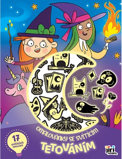Libro para colorear con tatuajes que brillan en la oscuridad: monstruos y brujas