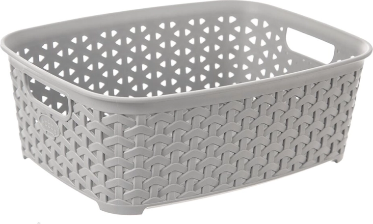Cesta de almacenamiento de plástico con aspecto de ratán Hobby gris 26 × 19 × 9 cm