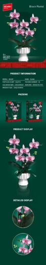Kit de construcción de orquídea rosa en maceta, 562 piezas