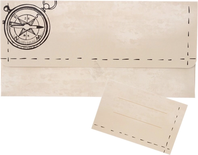 Sobre de papel con motivo de brújula y tarjeta insertada
