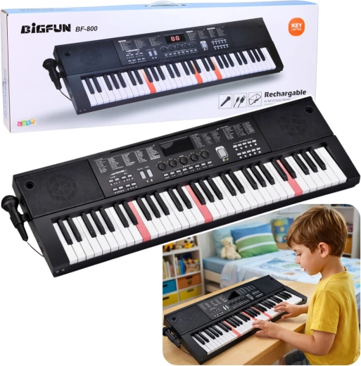 Teclado electrónico de 61 teclas con micrófono y teclas iluminadas
