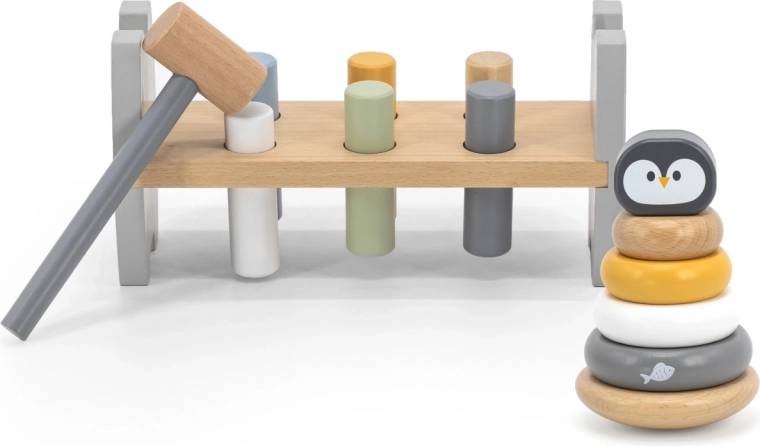 Viga PolarB martillo de banco y pirámide apilable con forma de pingüino