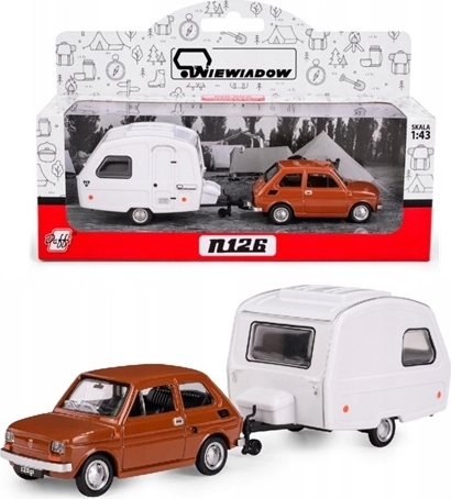 Fiat 126p con caravana Niewiadów N-126, marrón, modelo 1:43