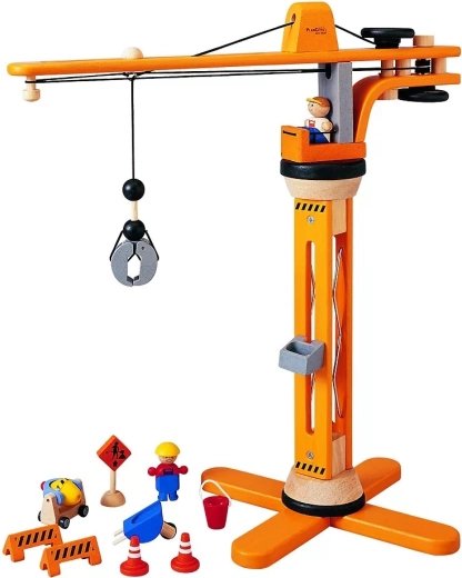 PlanToys set de construcción de madera con grúa