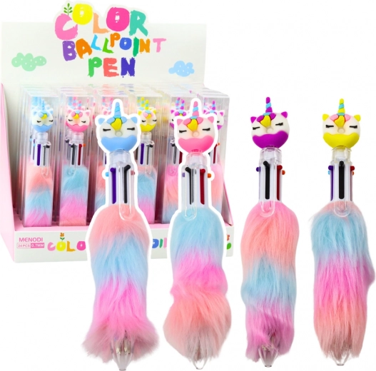 Bolígrafo multicolor con unicornio y colgante peludo