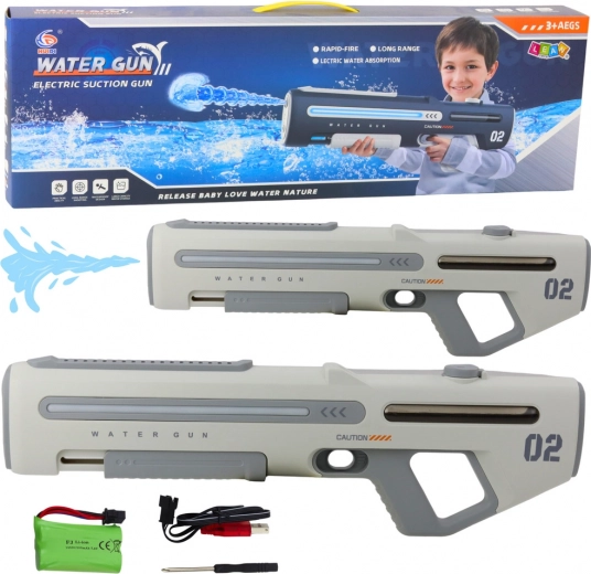 Pistola de agua eléctrica automática gris y blanca de 62 cm